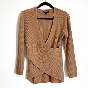 Topshop camel crossover knit top.